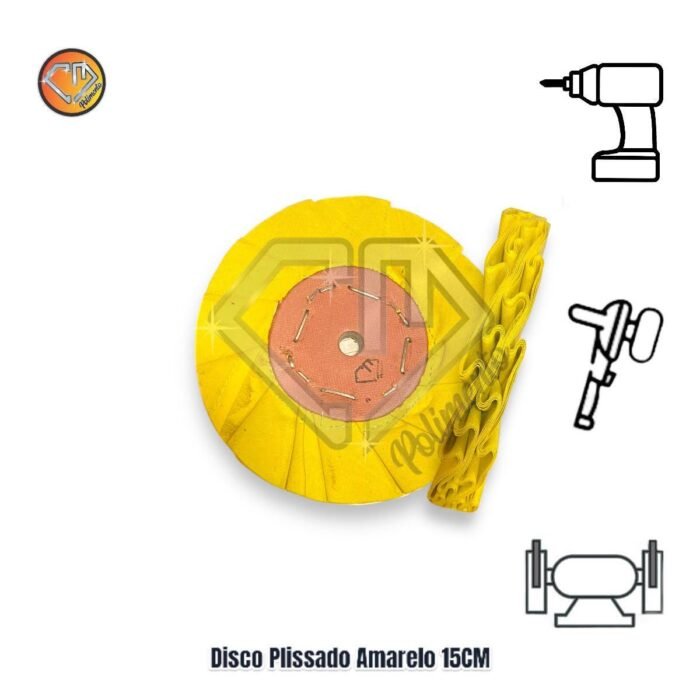 Disco Plissado Amarelo 15CM - Alto Brilho Metais Aluminio Inox Faca Ferramentas Rodas - Imagem 2