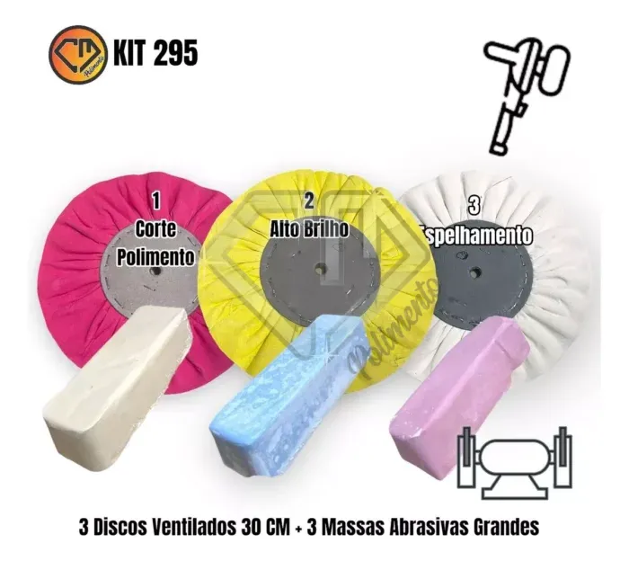 Kit 295 - Corte Polir Brilho Inox Alumínio Roda Tanque 30CM - Imagem 2