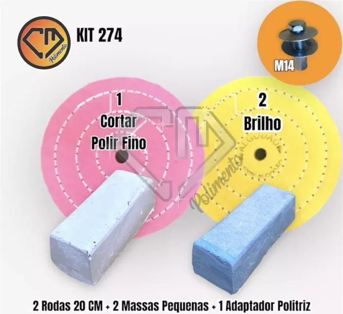 Kit 274 - Polimento Brilho Inox Aço Baus Banco Rodas Politriz M14 20CM - Imagem 2