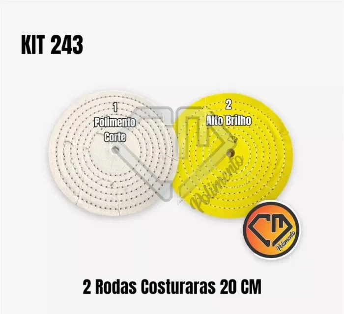 Kit 243 - 2 Rodas Polimento Brilho Espelhamento Inox Alum Latão 20CM - Imagem 2