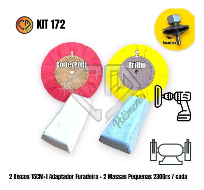 Kit 172 Polimento Brilho Tanque Roda Bau Furadeira 15CM - Imagem 2