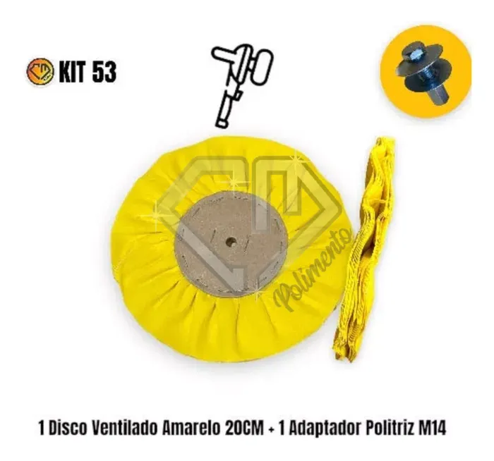 Kit 53 - Ventilado Amarelo Resinado 20cm+ Adaptador Politriz - Imagem 2