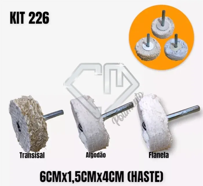 Kit 226 3 Rodas 60mm C Haste - Tira Riscos Polimento Espelhamento - Imagem 2
