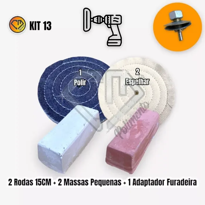 Kit 13 - Polimento Espelhamento Aluminio Moto Carro 15cm - Imagem 2