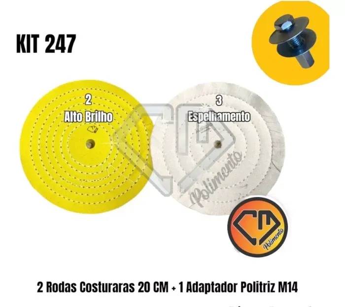Kit 247 - 2 Rodas Brilho Espelhamento Inox Aluminio Politriz M14 20CM - Imagem 2