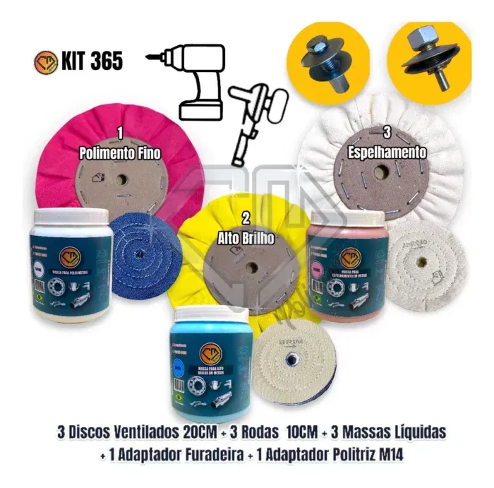 Kit 365 - Polir Brilho Espelhar Roda Tanque Massa Liquida 20CM - Imagem 2