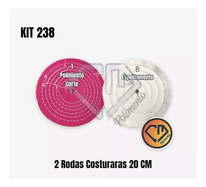Kit 238 - Rodas Polir Brilho Espelhamento Inox Aluminio Latão 20CM - Imagem 2