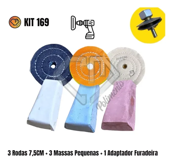 Kit 169 Polimento Brilho Baús Tanque Rodas Inox Alumínio 7,5cm - Imagem 2