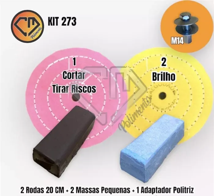 Kit 273 - Polimento Brilho Inox Aço Baus Banco Rodas Politriz M14 20CM - Imagem 2