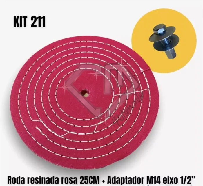 Kit 211 - 25CM Roda Resinada Rosa Dura Pino Politriz M14 Inox Tanque - Imagem 2