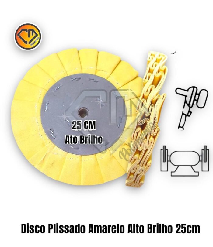 Disco Plissado Amarelo 25CM - Alto Brilho Metais Aluminio Inox Faca Ferramentas Rodas - Imagem 2