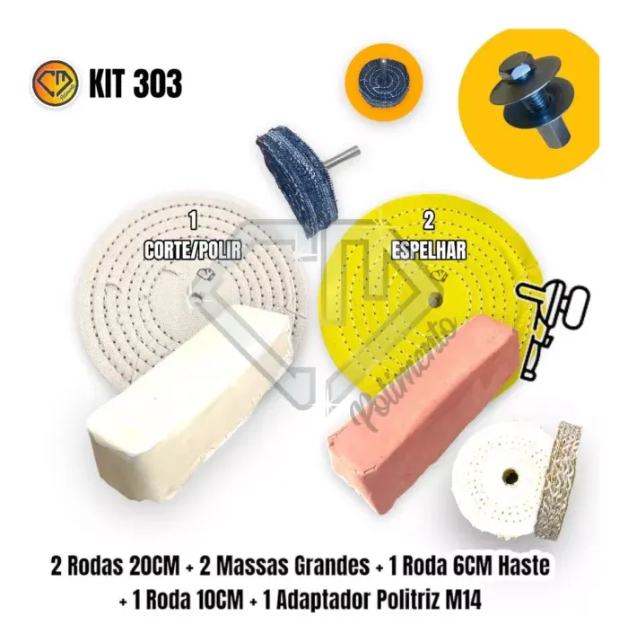 Kit 303 - Polimento Brilho Espelha Inox Aluminio Tanque Roda 20CM - Imagem 2