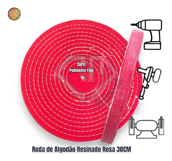 Roda de Algodão Rosa Dura 300mm - Polimento em Metais Alumínio Inox - Imagem 2
