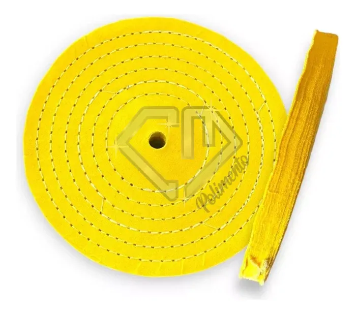 Roda Algodão Resinado Amarelo 250mm - Brilho Espelhamento Faca Inox Ferro Alumínio Cubas Ourives Fornitura - Imagem 1