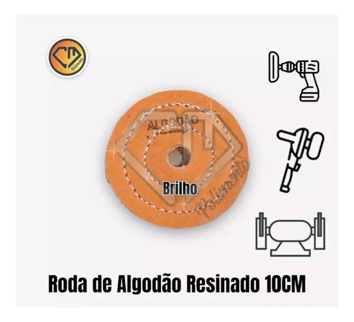 Roda Algodão Resinado Laranja 100mm - Brilho Espelhar Faca Inox Alumínio Cuba Ourives Fornitura - Imagem 2
