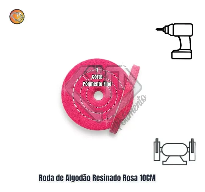 Roda de Algodão Rosa Dura 100mm - Polimento em Metais Alumínio Inox - Imagem 2