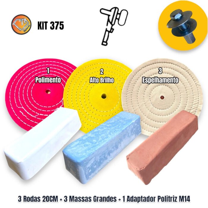Kit 375 - 20cm Corte Polimento Brilho Espelhar Aluminio Inox Metais - Imagem 2