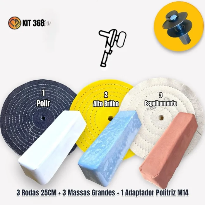KIT 368 - 25cm Polimento Brilho Espelhamento Rodas Aluminio Inox Moto - Imagem 2