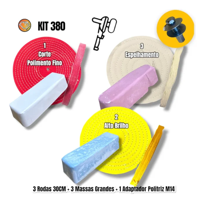 Kit 380 - 30cm Politriz Corte Polimento Brilho Espelhar Aluminio Inox Metais Tanque Rodas - Imagem 2