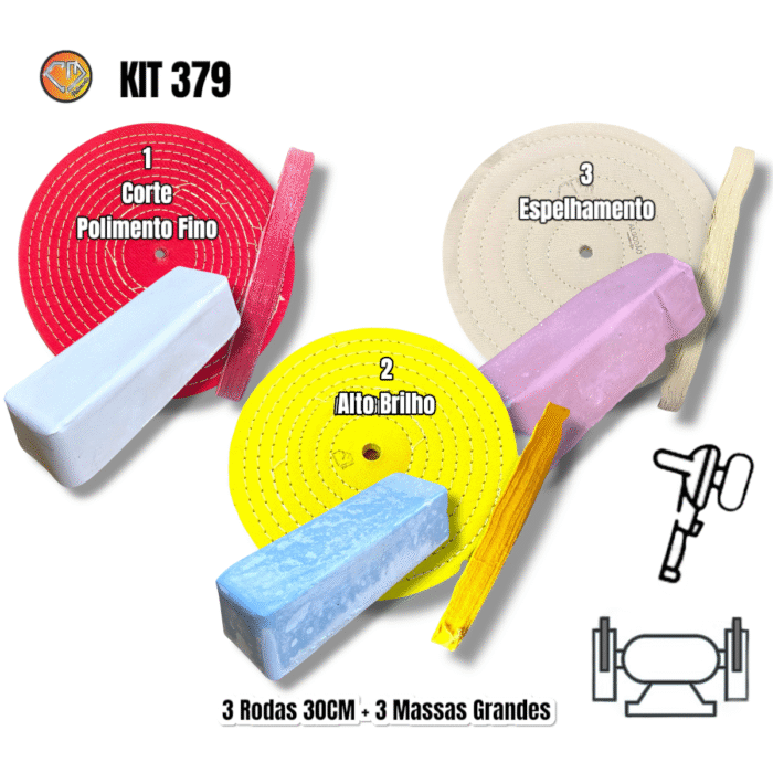 Kit 379 - 30cm Corte Polimento Brilho Espelhar Aluminio Inox Metais Tanque Rodas - Imagem 2