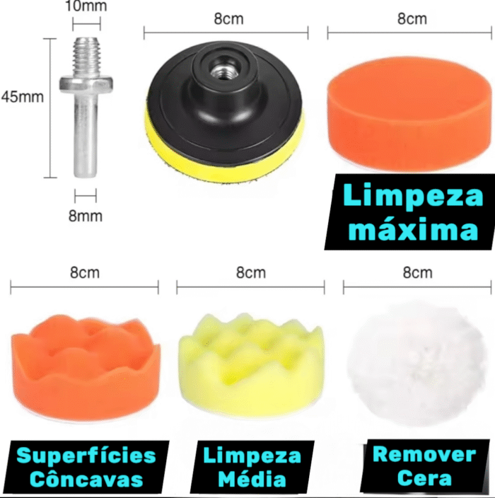 Kit - 11 Peças Espuma E Lã Para Polimento Automotivo 3 Polegadas Furadeira Parafusadeira - Imagem 3