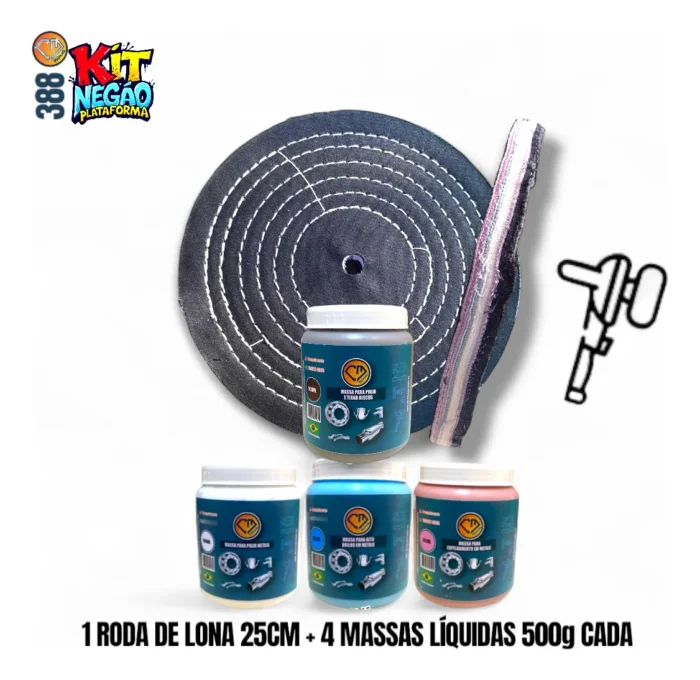 Kit 388 Negão Plataforma - 5 Peças 25CM Riscos Polimento Aço Ferro Aluminio Masssas Liquidas - Imagem 3
