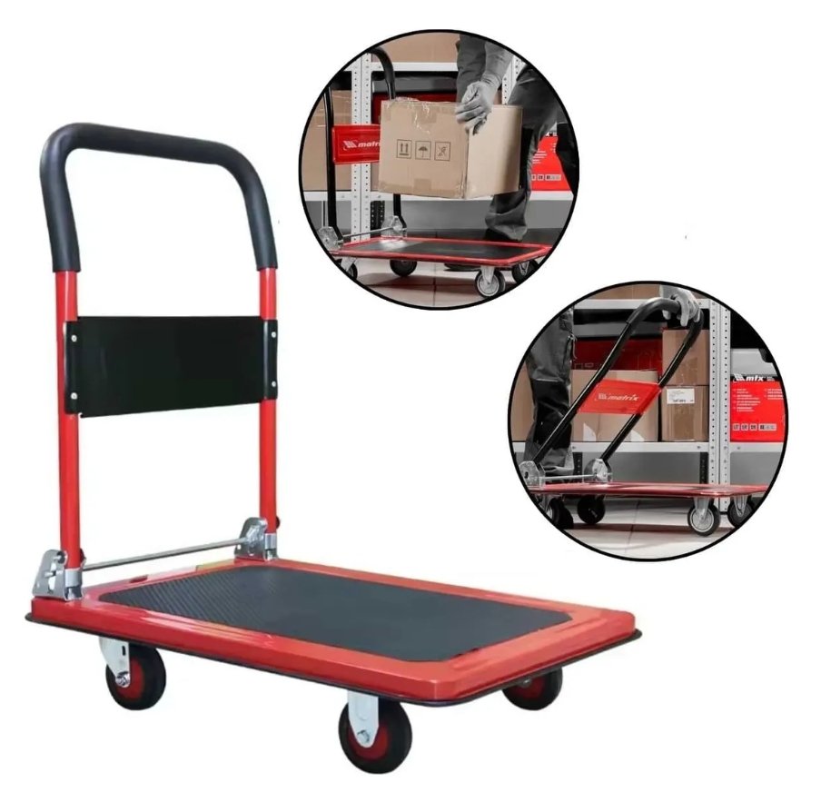 Carrinho de Carga Plataforma Dobrável 150kg Vermelho 730x475 Carrinho de Carga Plataforma Dobrável 150kg Vermelho 730x475