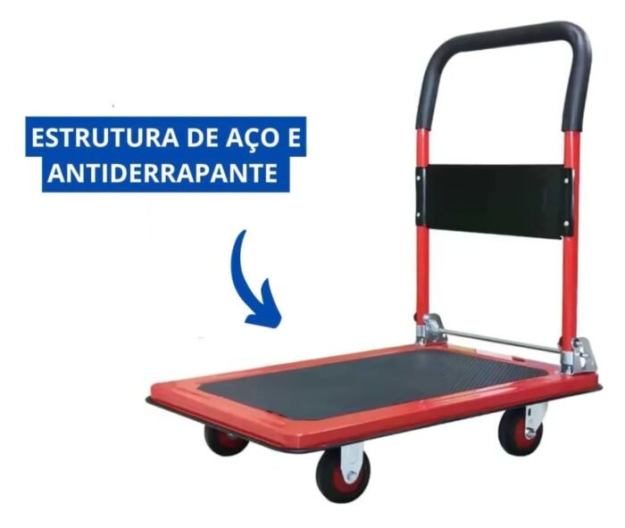 Carrinho de Carga Plataforma Dobrável 150kg Vermelho 730x475 - Imagem 3