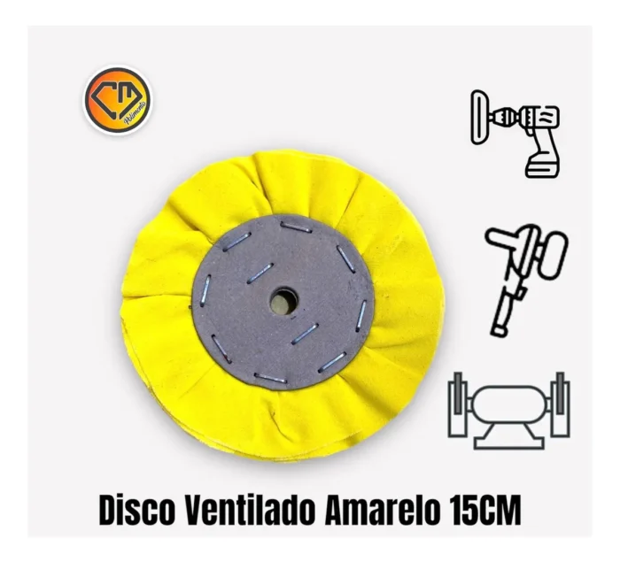 Disco Ventilado Amarelo 15CM - Alto Brilho Metais Aluminio Inox Faca Ferramentas Rodas - Imagem 2