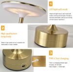 Lâmpada de Mesa LED Touch Luminária Recarregável Cabeceira - Imagem 2