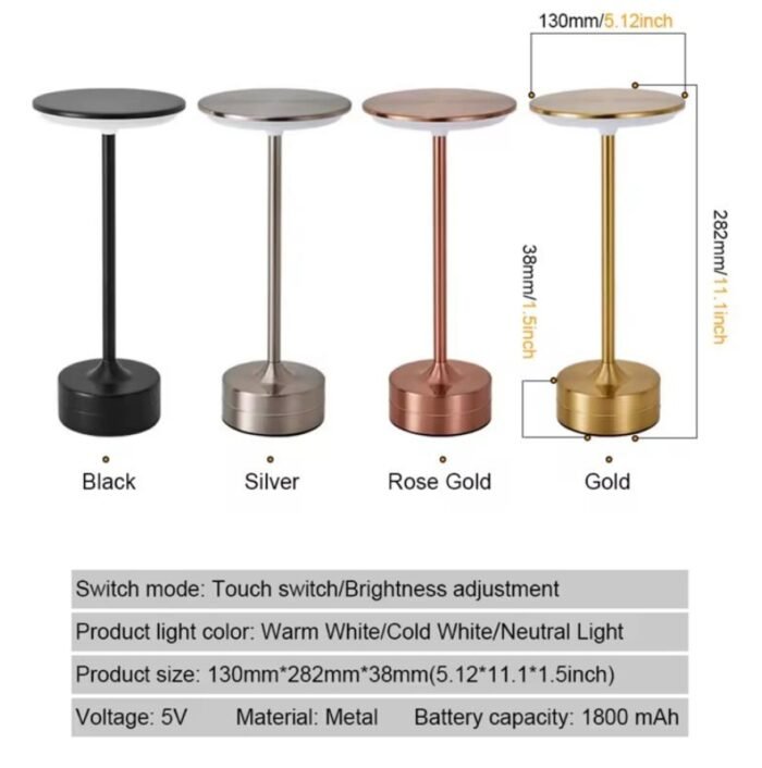 Lâmpada de Mesa LED Touch Luminária Recarregável Cabeceira - Imagem 6