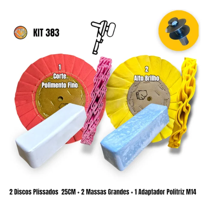 Kit 383 - Plissado 25cm Corte Polimento Brilho Espelhamento Metais Aluminio Inox Faca Ferramentas Rodas - Imagem 2