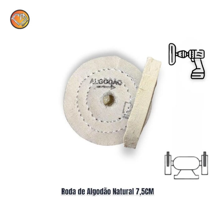 Roda Algodão 7,5cm - Espelhamento de Metais Aluminio Inox / Polimento Acrilico Lanterna Farol Fornitura - Imagem 2