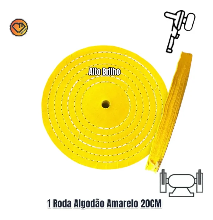 Roda Algodão Amarelo 20cm - Brilho Espelhamento Faca Inox Ferro Alumínio Cubas Ourives Fornitura - Imagem 2