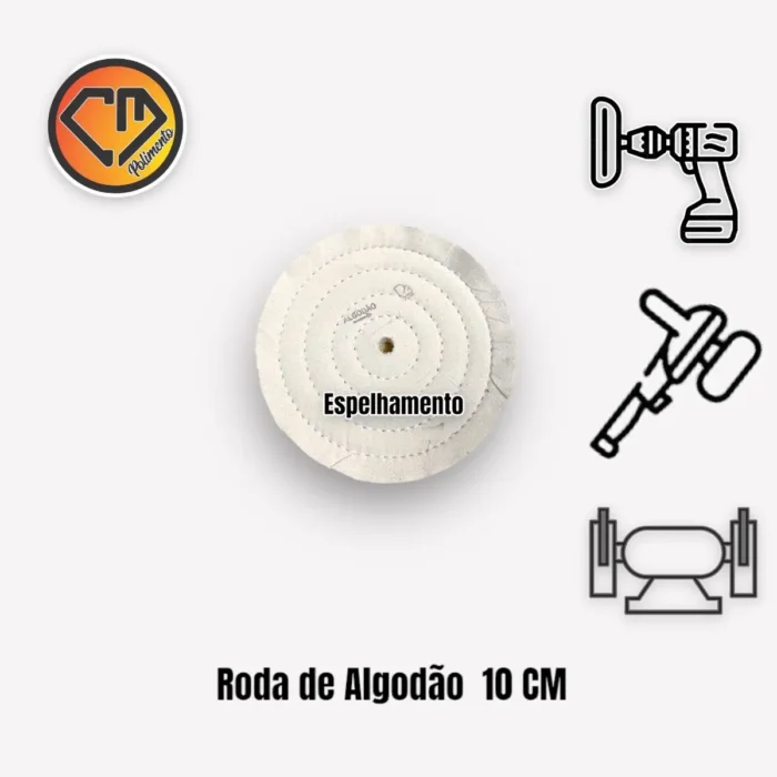 Roda Algodão 10cm - Espelhamento de Metais Aluminio Inox / Polimento Acrilico Lanterna Farol Fornitura - Imagem 2