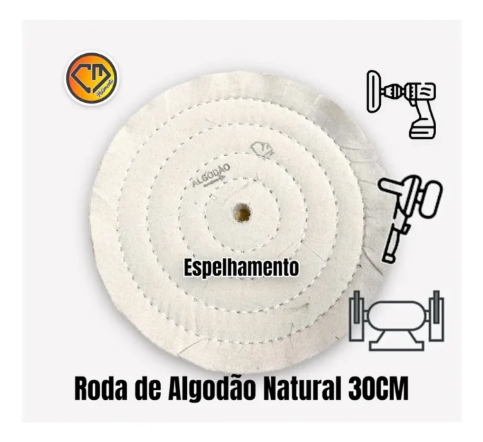 Roda Algodão 30cm - Espelhamento de Metais Aluminio Inox / Polimento Acrilico Lanterna Farol Fornitura - Imagem 2