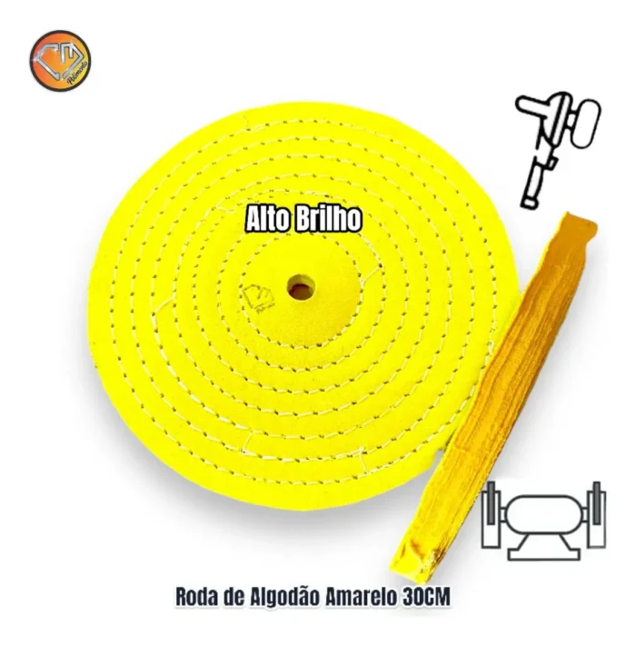 Roda Algodão Amarelo 30cm - Brilho Espelhamento Faca Inox Ferro Alumínio Cubas Ourives Fornitura - Imagem 2
