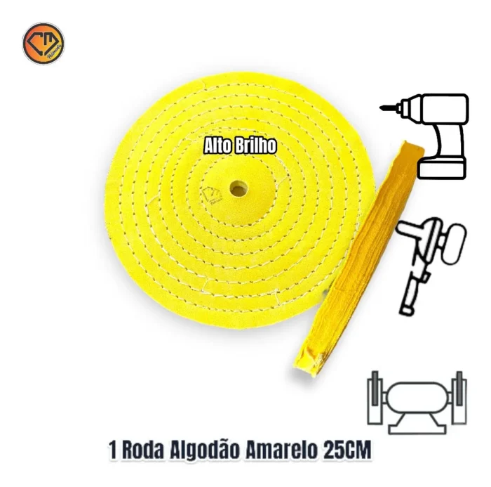 Roda Algodão Amarelo 25cm - Brilho Espelhamento Faca Inox Ferro Alumínio Cubas Ourives Fornitura - Imagem 2