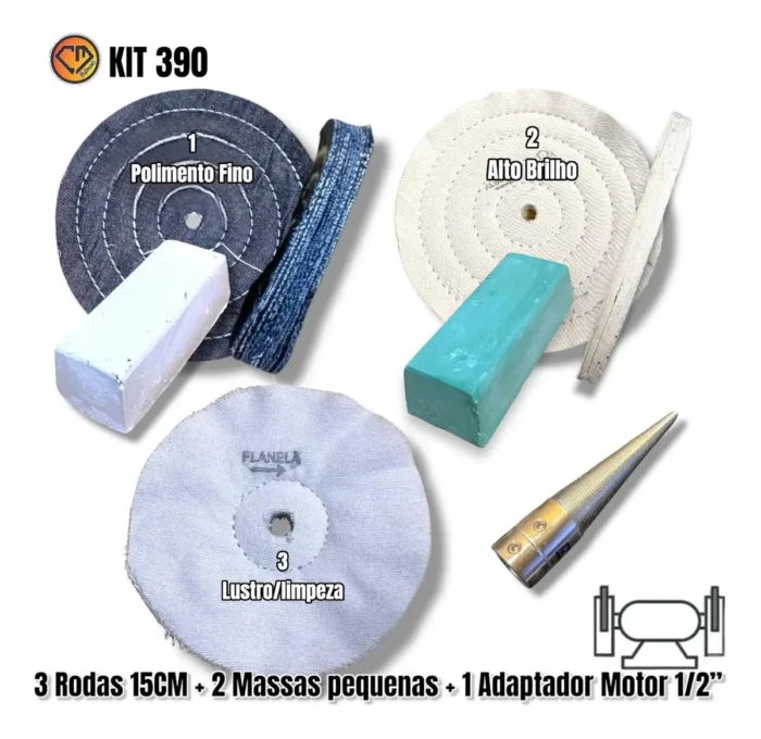 Kit 390 - 6Pç Polimento Lustro 15cm Cutelaria Aluminio Prata Inox Peças de Carros Armas - Imagem 2