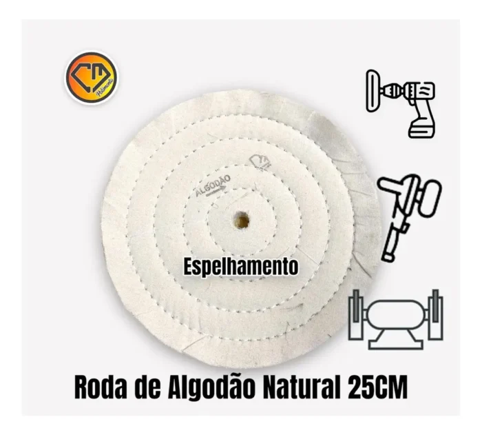 Roda Algodão 25cm - Espelhamento de Metais Aluminio Inox / Polimento Acrilico Lanterna Farol Fornitura - Imagem 2