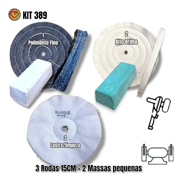 Kit 389 - 5Pç Polimento Lustro 15cm Cutelaria Aluminio Prata Inox Peças de Carros Armas - Imagem 2