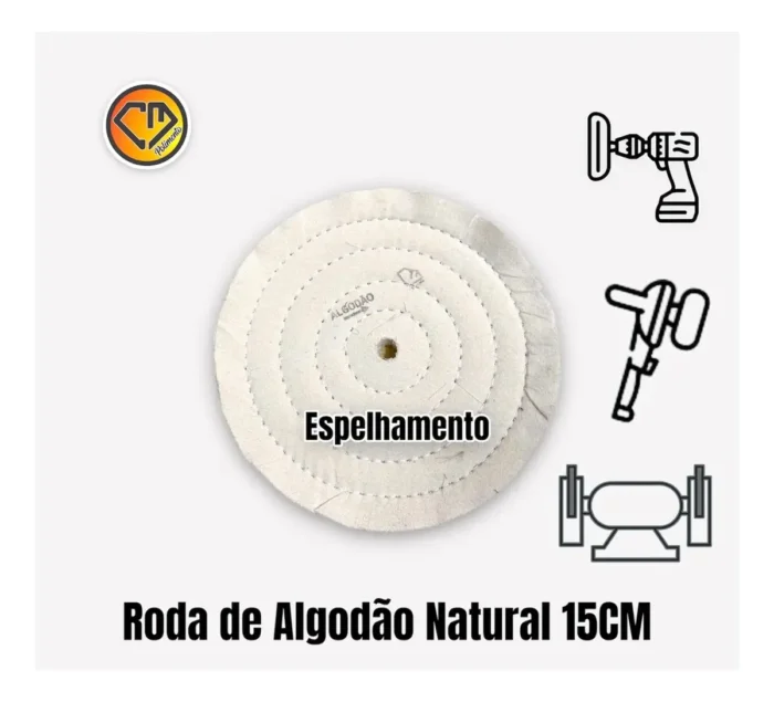 Roda Algodão 15cm - Espelhamento de Metais Aluminio Inox / Polimento Acrilico Lanterna Farol Fornitura - Imagem 2