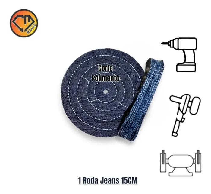Roda Jeans 15cm - Polimento Fino em Metais: Alumínio Inox Prata Bijoux Latão Baú Armas Rodas Faca - Imagem 2