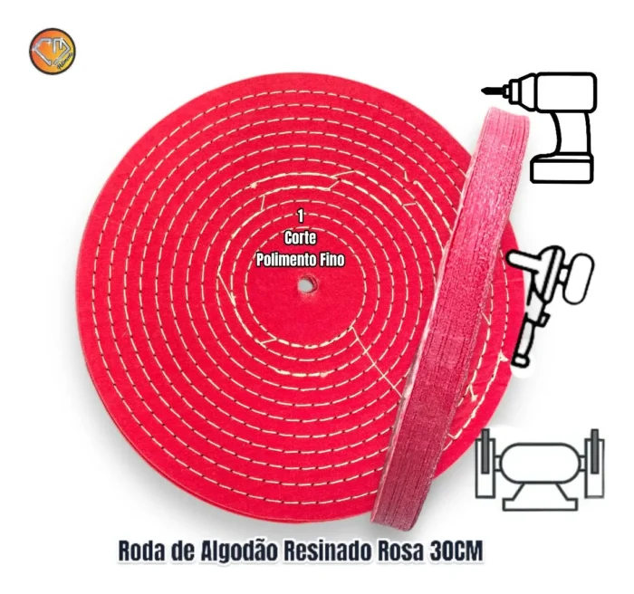 Roda de Algodão Rosa 30cm - Corte Polimento Metais Alumínio Inox Rodas Tanque Automotivo Baú - Imagem 2