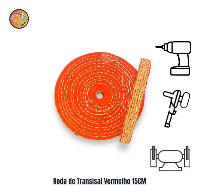 Roda Transisal Vermelho 15cm - Tirar Riscos Corte Inox Aluminio Ferro Metais Tanque Rodas Armas - Imagem 2