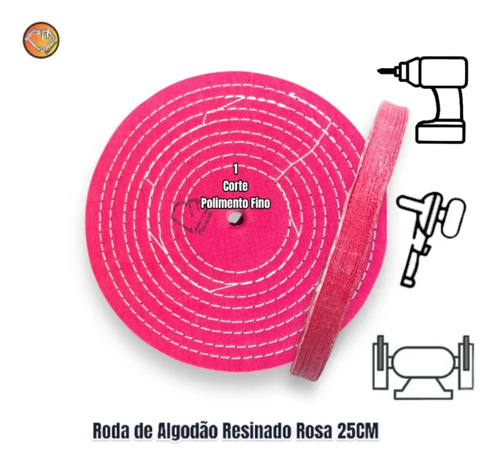 Roda de Algodão Rosa 25cm - Corte Polimento Metais Alumínio Inox Rodas Tanque Automotivo Baú - Imagem 2