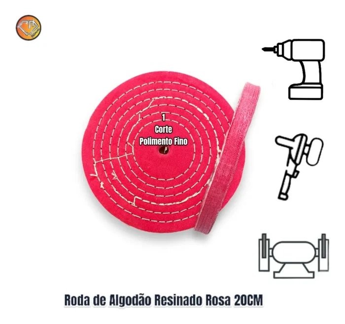 Roda de Algodão Rosa 20cm - Corte Polimento Metais Alumínio Inox Rodas Tanque Automotivo Baú - Imagem 2