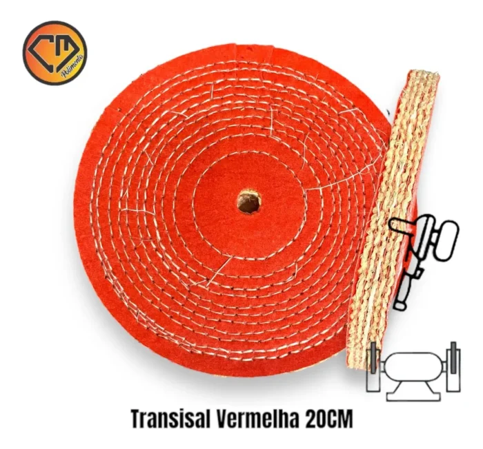 Roda Transisal Vermelho 20cm - Tirar Riscos Corte Inox Aluminio Ferro Metais Tanque Rodas Armas - Imagem 2