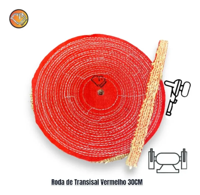 Roda Transisal Vermelho 30cm - Tirar Riscos Corte Inox Aluminio Ferro Metais Tanque Rodas Armas - Imagem 2