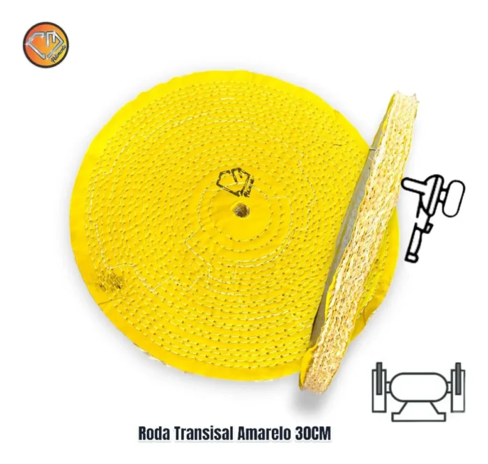 Roda Transisal Amarelo 30cm - Tirar Riscos Corte Inox Aluminio Ferro Metais Tanque Rodas Armas - Imagem 2